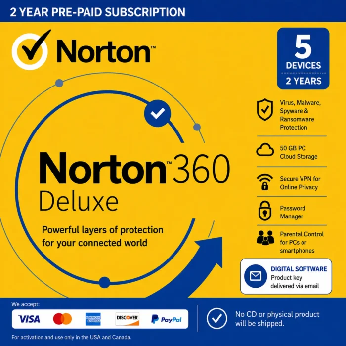 Norton 360 Deluxe – 5 Devices, 2 Years | USA/Canada
