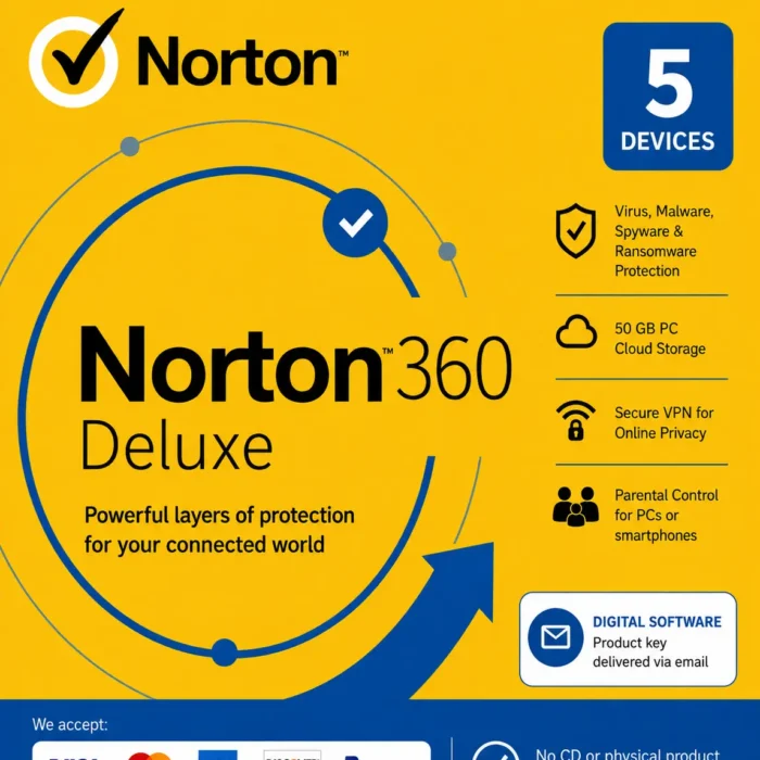 Norton 360 Deluxe – 5 Devices / 1 Year USA/Canada
