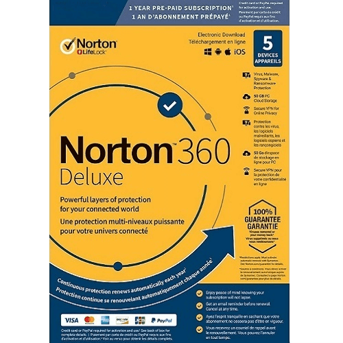 Norton 360 Deluxe - 1-Year / 5-Device - Global, Activation Code by email