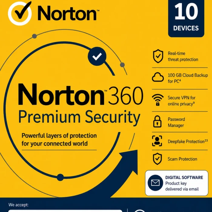 Norton 360 Premium Security – 10 Devices / 1 Year – USA/Canada