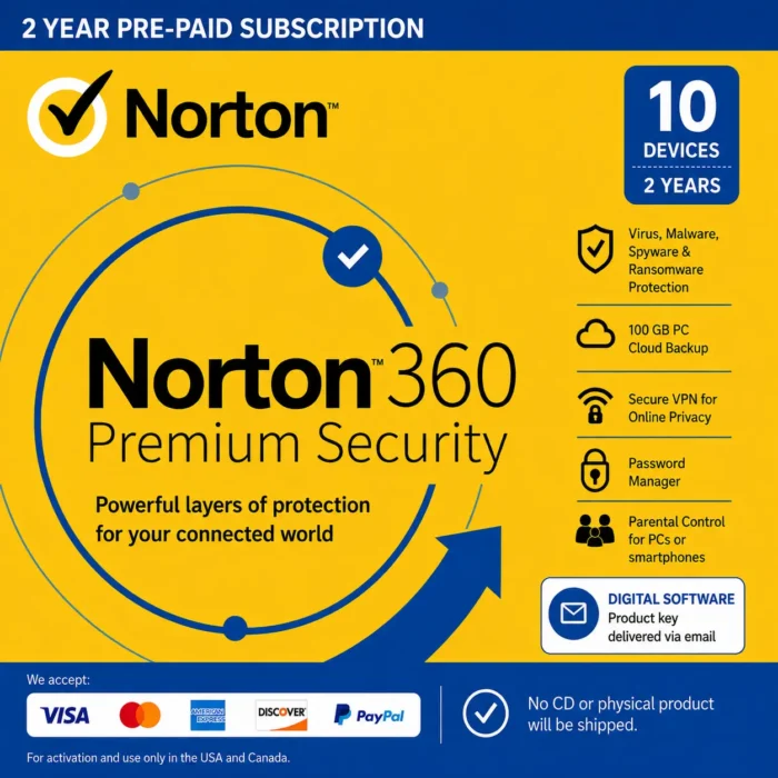Norton 360 Premium – 10 Devices, 2 Years | USA/Canada