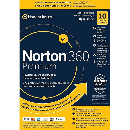 Norton 360 Premium - 1-Year / 10-Device - USA/Canada, Activation Code by email