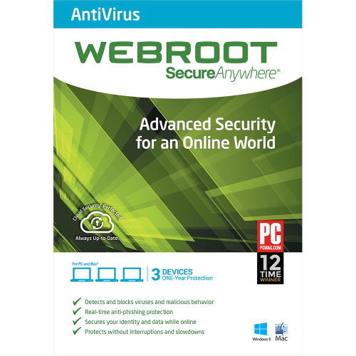 Webroot SecureAnywhere Antivirus - 1-Year / 3-Device USA & Canada, Activation Code by email