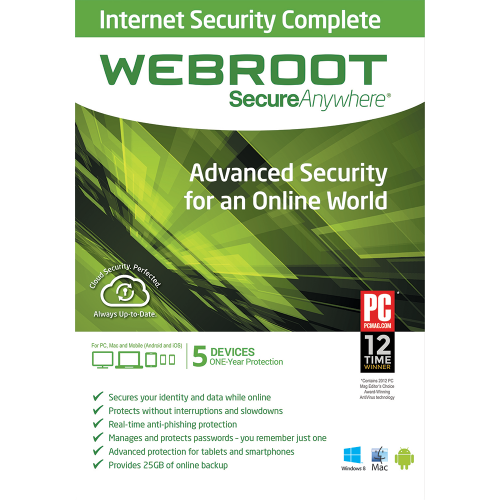 Webroot SecureAnywhere Internet Security Complete - 1-Year / 5-Device USA & Canada, Activation Code by email