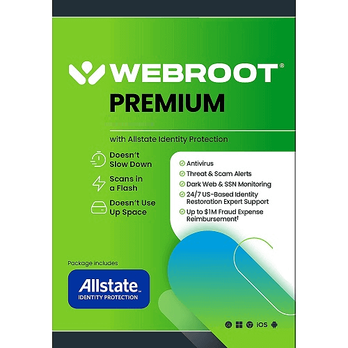 Webroot Premium with All State Identity Protection - 1-Year / 5-Device USA & Canada, Activation Code by email