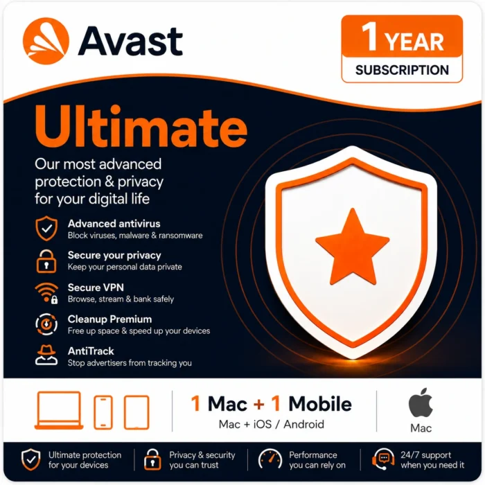 Avast Ultimate – 1 Mac + 1 Mobile Device, 1 Year