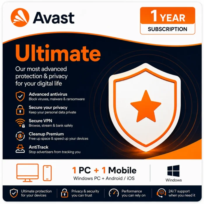 Avast Ultimate – 1 Windows PC + 1 Mobile Device, 1 Year