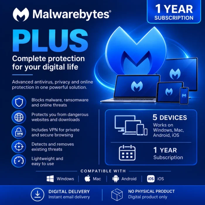Malwarebytes Plus – 5 Devices, 1 Year